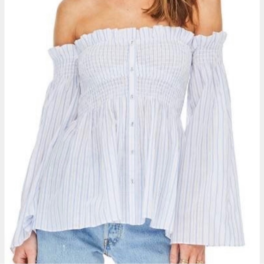 ASTR EUC Shelby Cold shoulder striped pattern Smocked Top off the shoulder